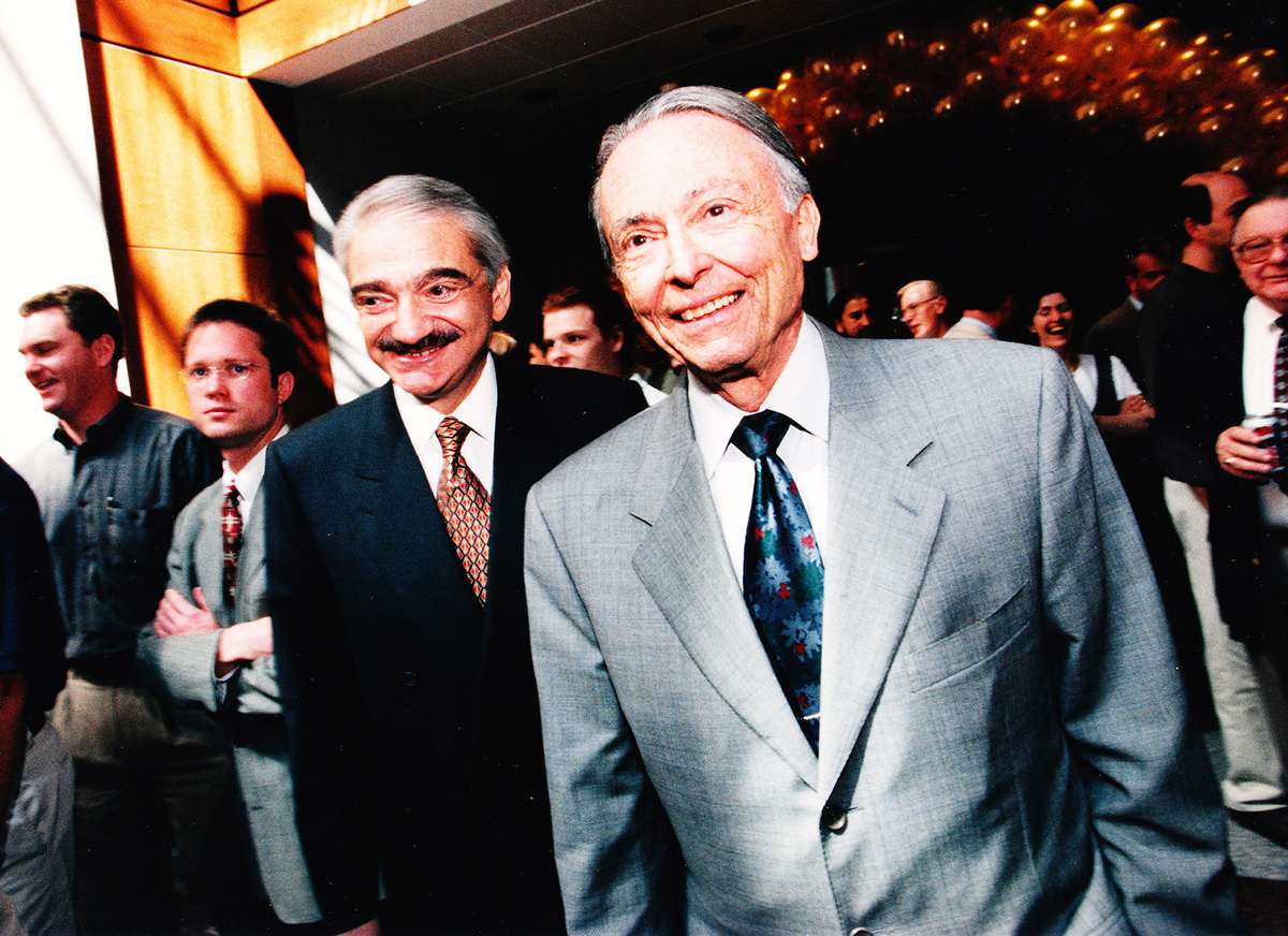 Howard Frank, professor of management science and former dean of the Smith School, with Robert H. Smith ’50.