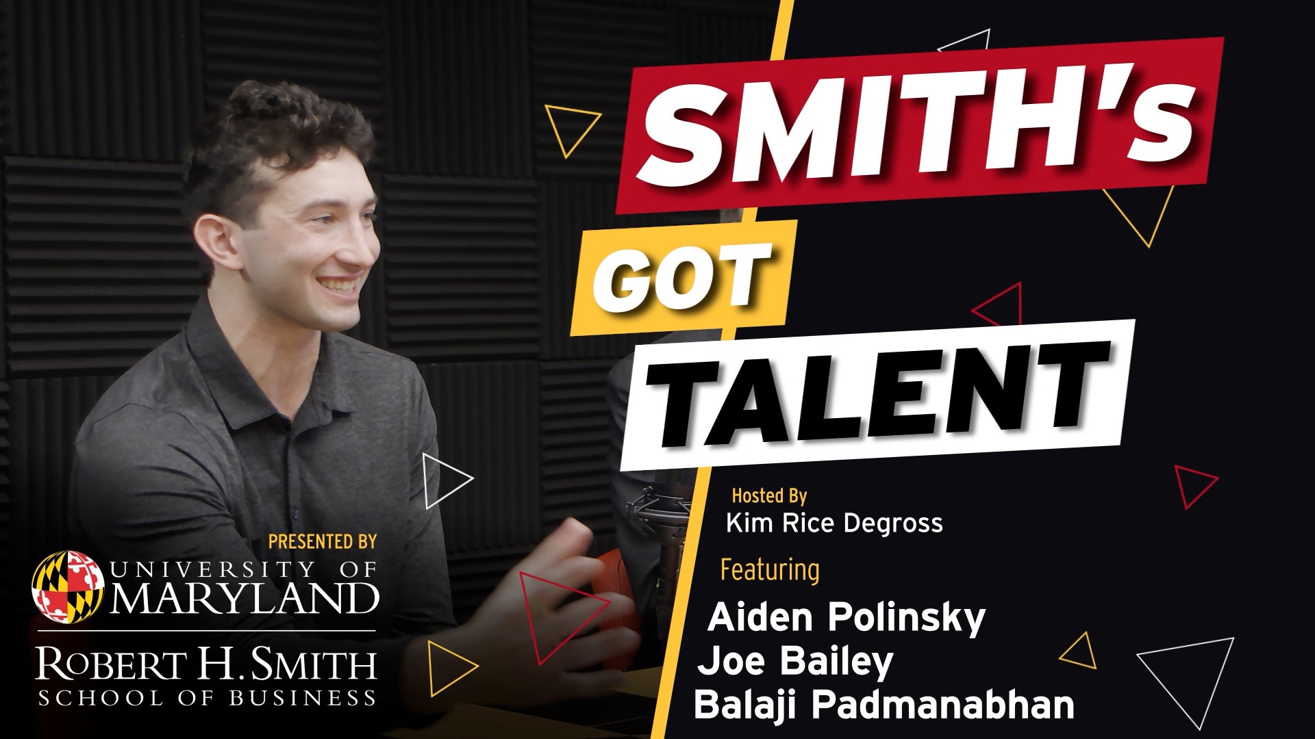 Smith's Got Talent promotional graphic featuring host Kim Rice DeGross and participants Aiden Polinsky, Joe Bailey and Balaji Padmanabhan.