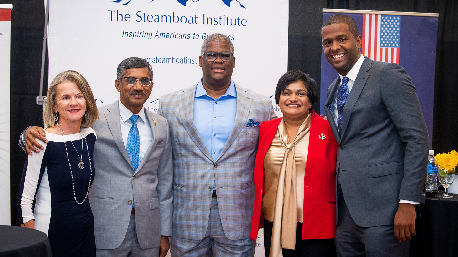 l-r: Jennifer Schubert-Akin, Chairman and CEO of Steamboat Institute, Maryland Smith Dean Prabhudev Konana, Charles Payne, Rajshree Agarwal, director of the Ed Snider Center, Bakari Sellers