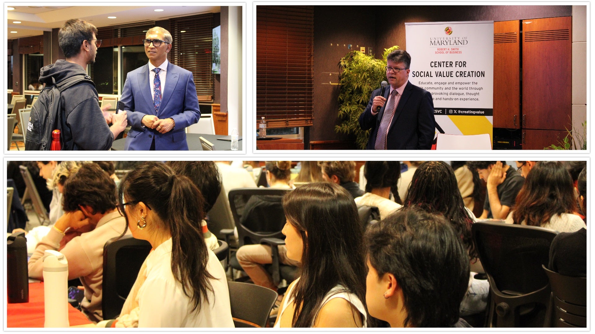 Tata executive P.C. Thomas speaks with students and addresses audience at CSVC’s 2025 Tata Innovation Dialogue.