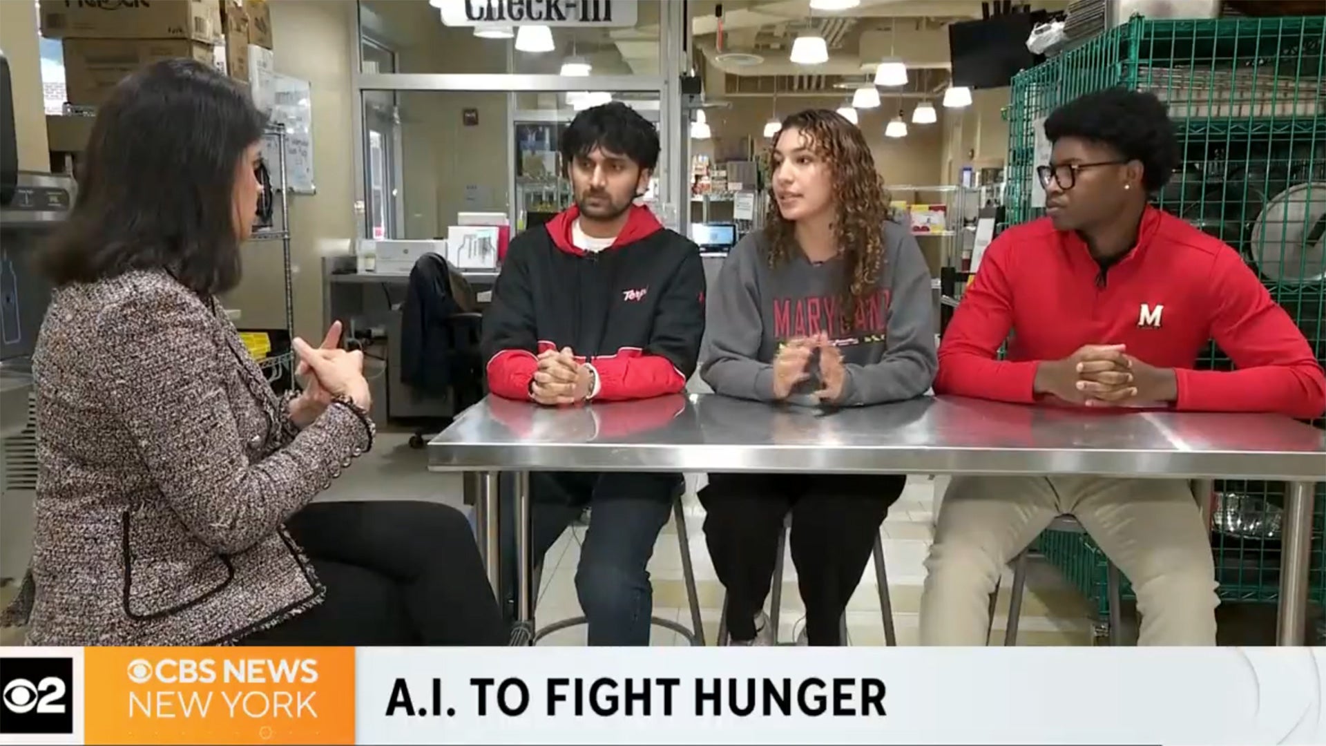 UMD students discuss their AI chatbot for food access during a CBS News interview.