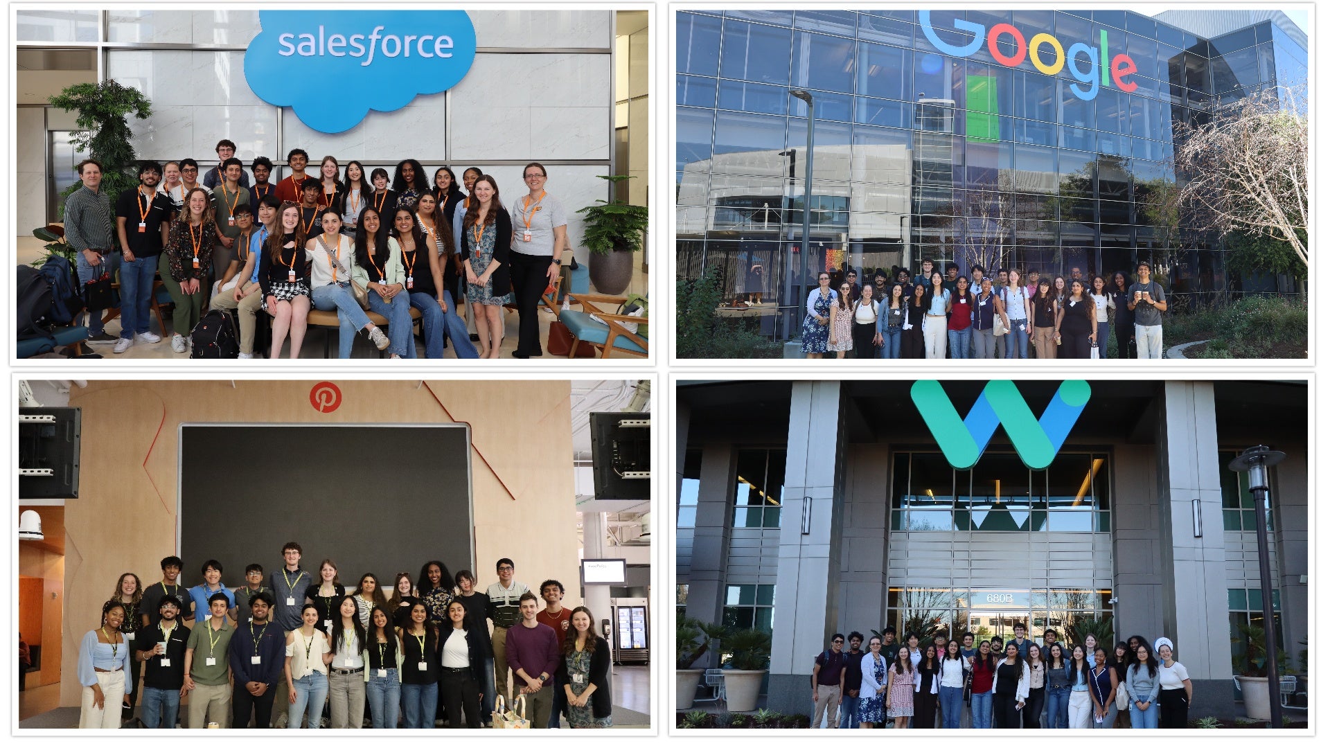 Students pose for group photos during QUEST Honors Program trip to Silicon Valley