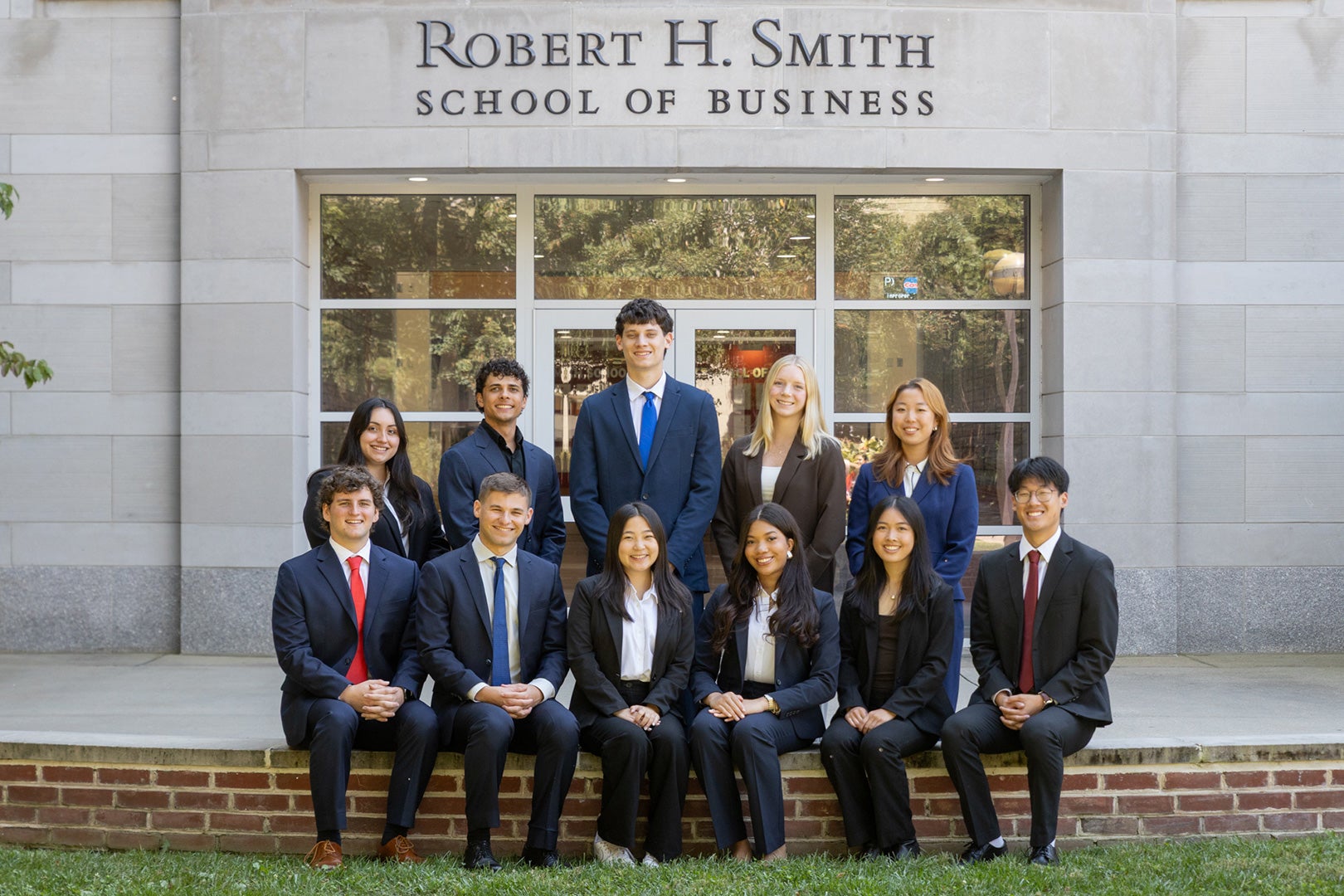 Smith Community Council student leaders outside the Robert H. Smith School of Business at the University of Maryland.