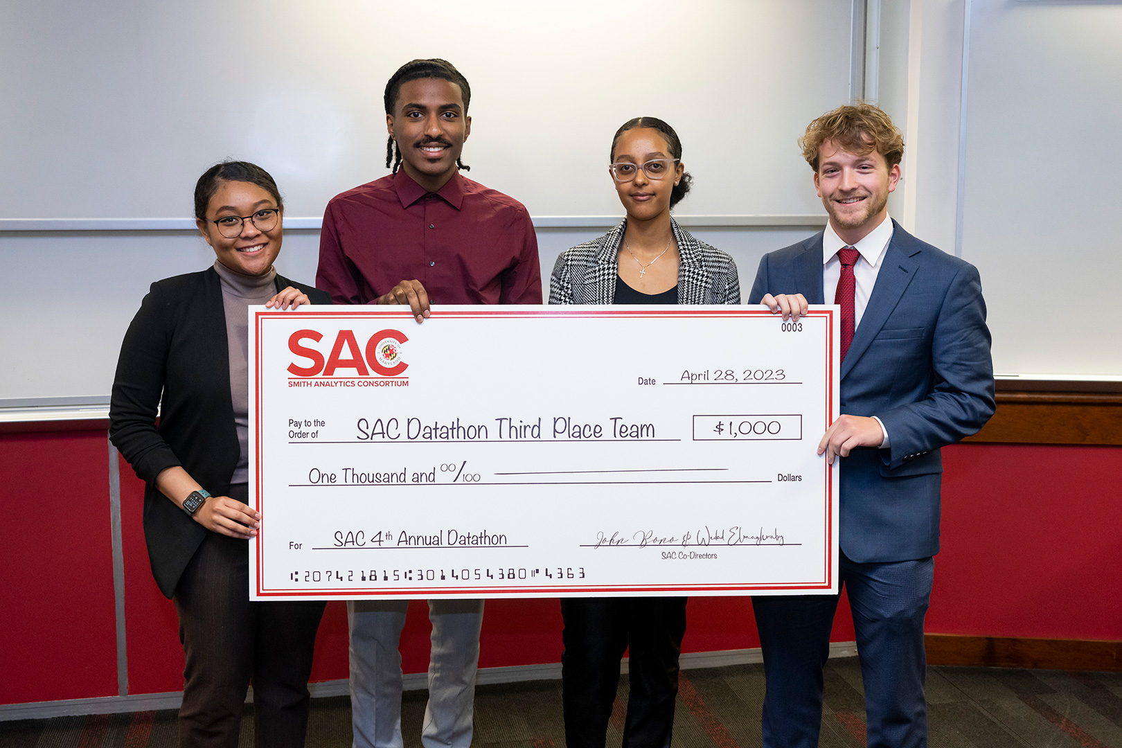 Third place team, left to right: Jasmine Hill, Nahum Ephrem, Saron Tadesse, Christian Bechmann.