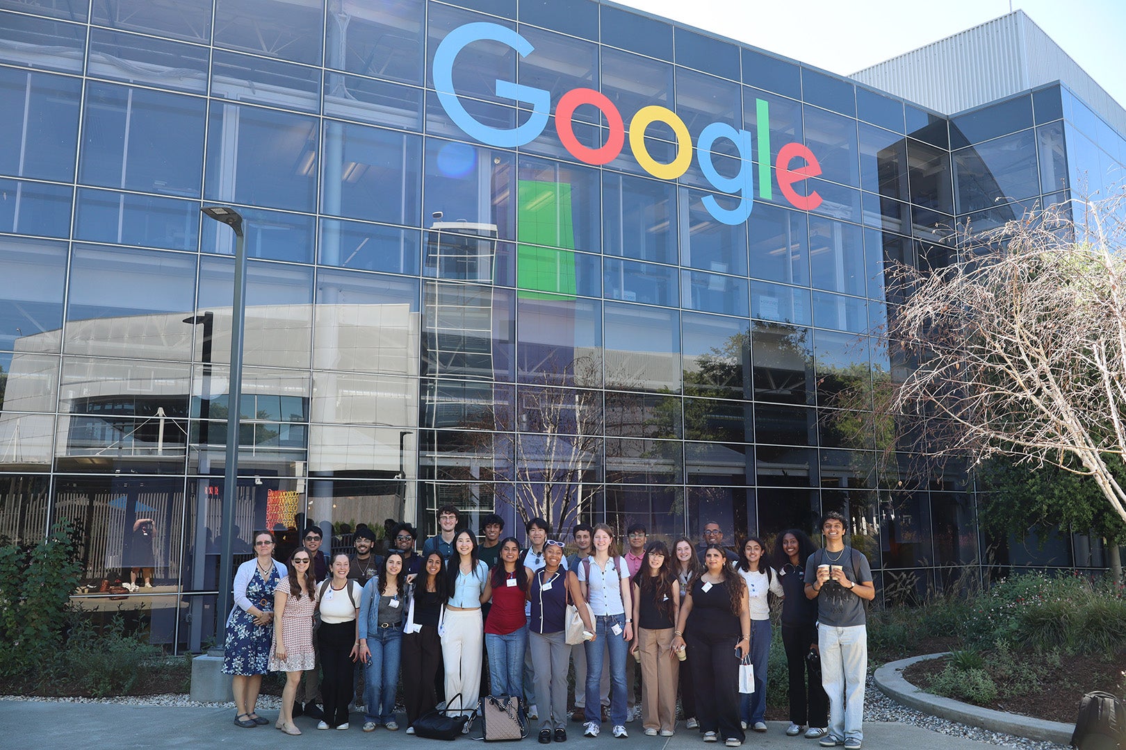 Students pose outside Google headquarters during QUEST Silicon Valley trip