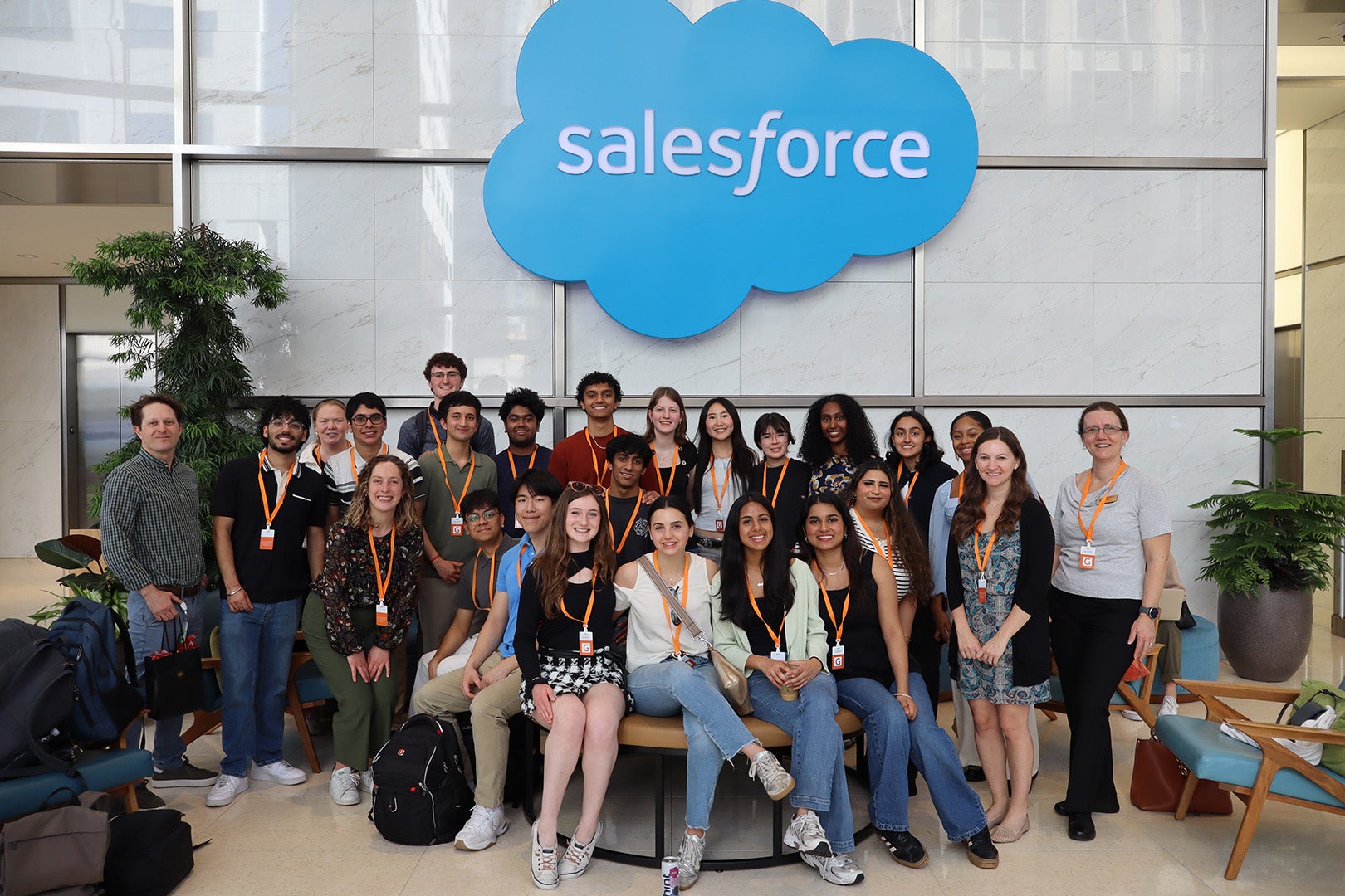 Students gather inside Salesforce office during QUEST Silicon Valley trip