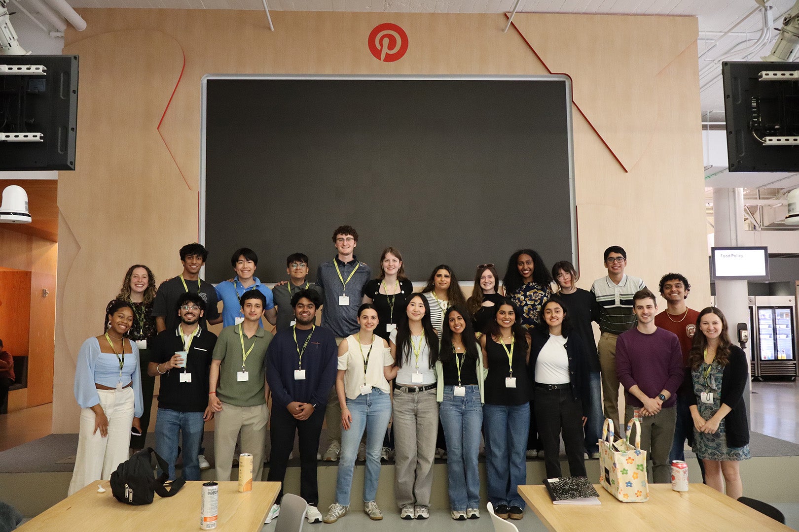 Students pose inside Pinterest office during QUEST Silicon Valley visit